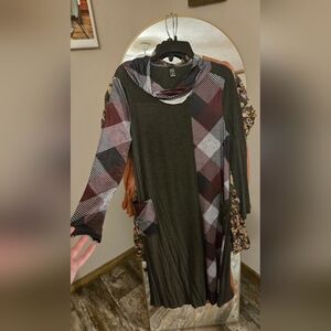 Plaid Long Sleeve Dress with Pocket